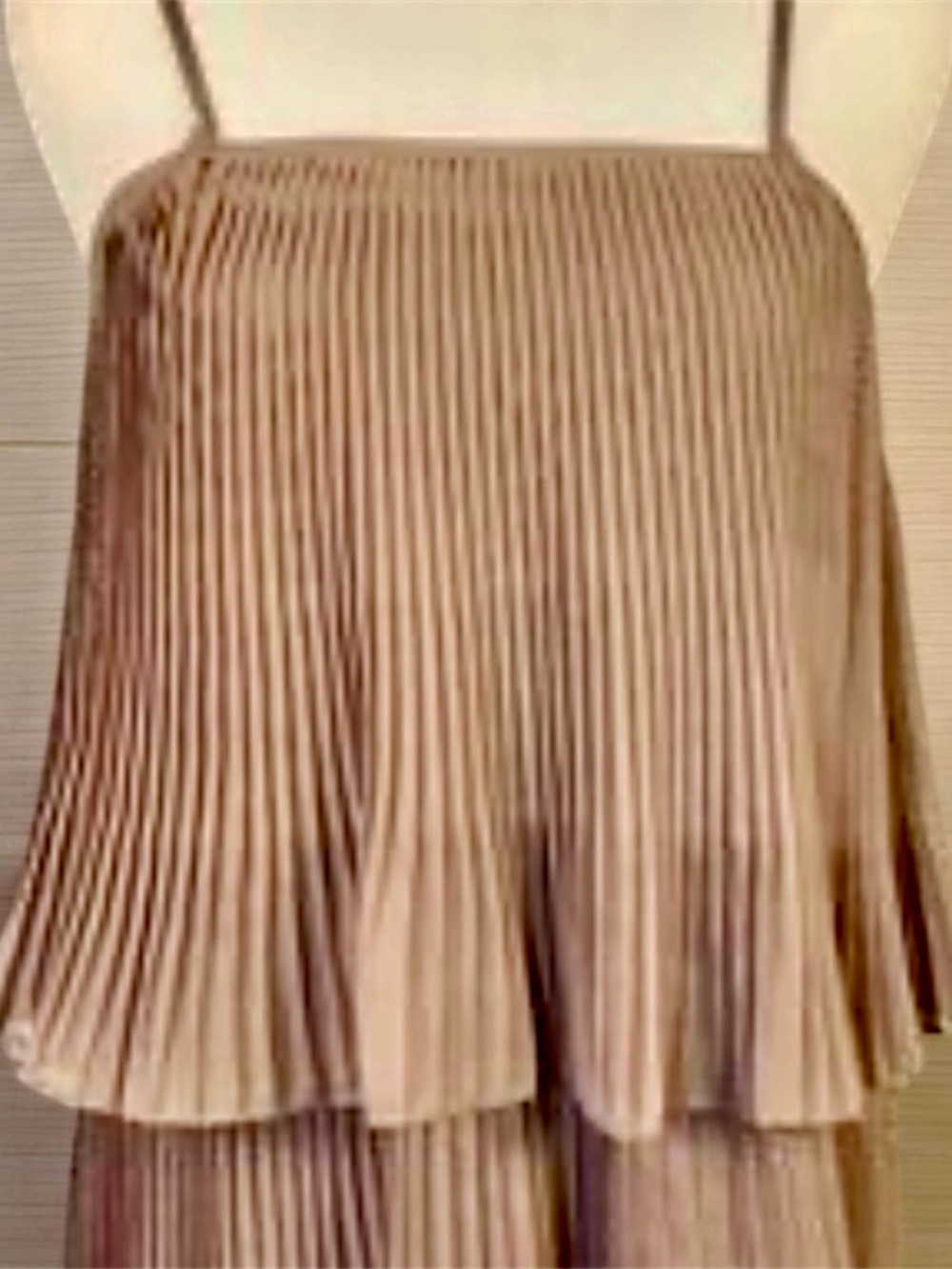 fab'rik Romeo / Juliet Couture,Beige Pleated Tiered Tank Top adjustable straps